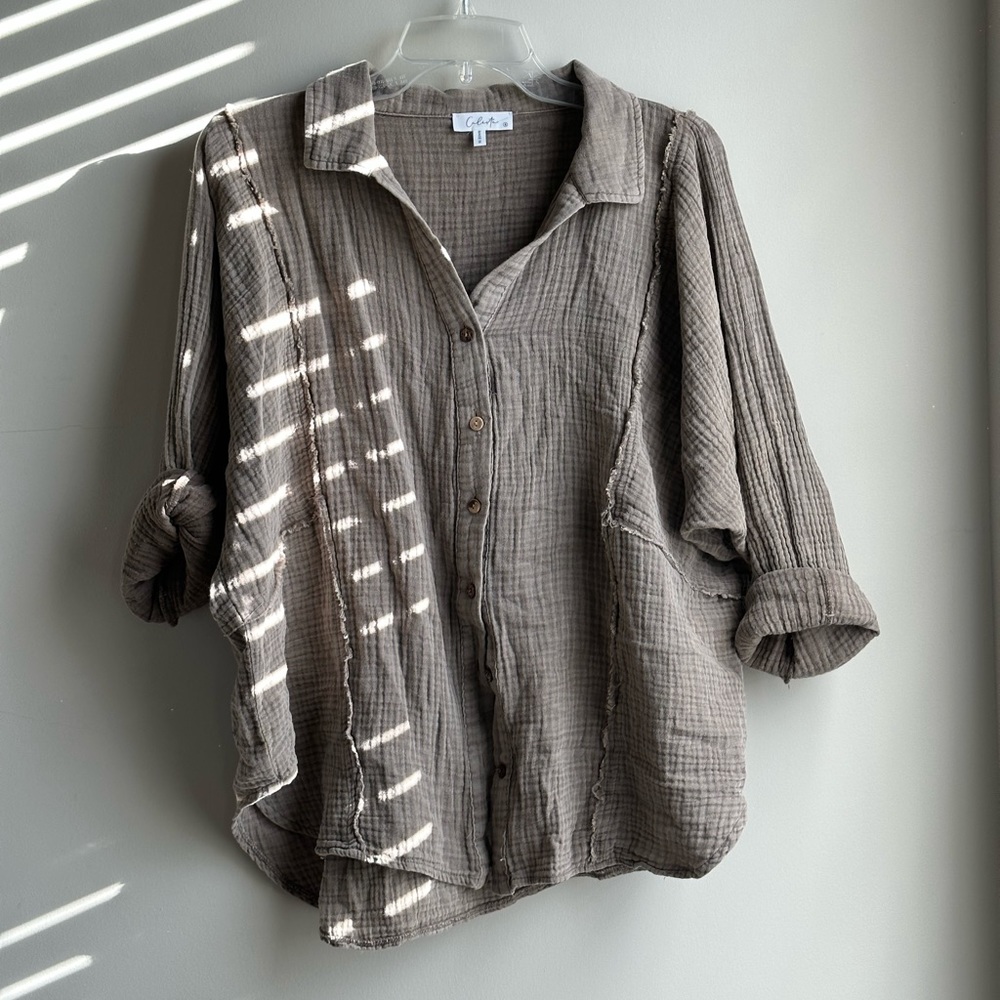 Button Down Lavender Linen Blouse